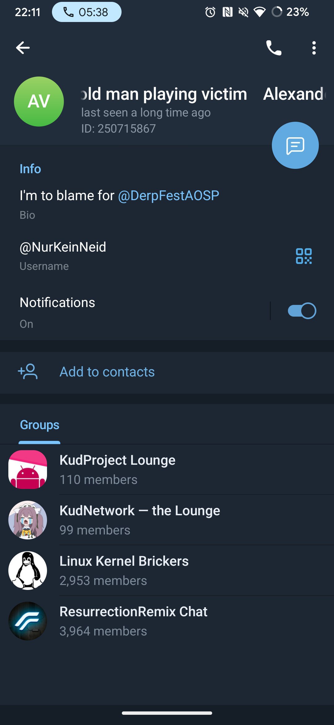 Alekzandurr's blocked DM screenshot